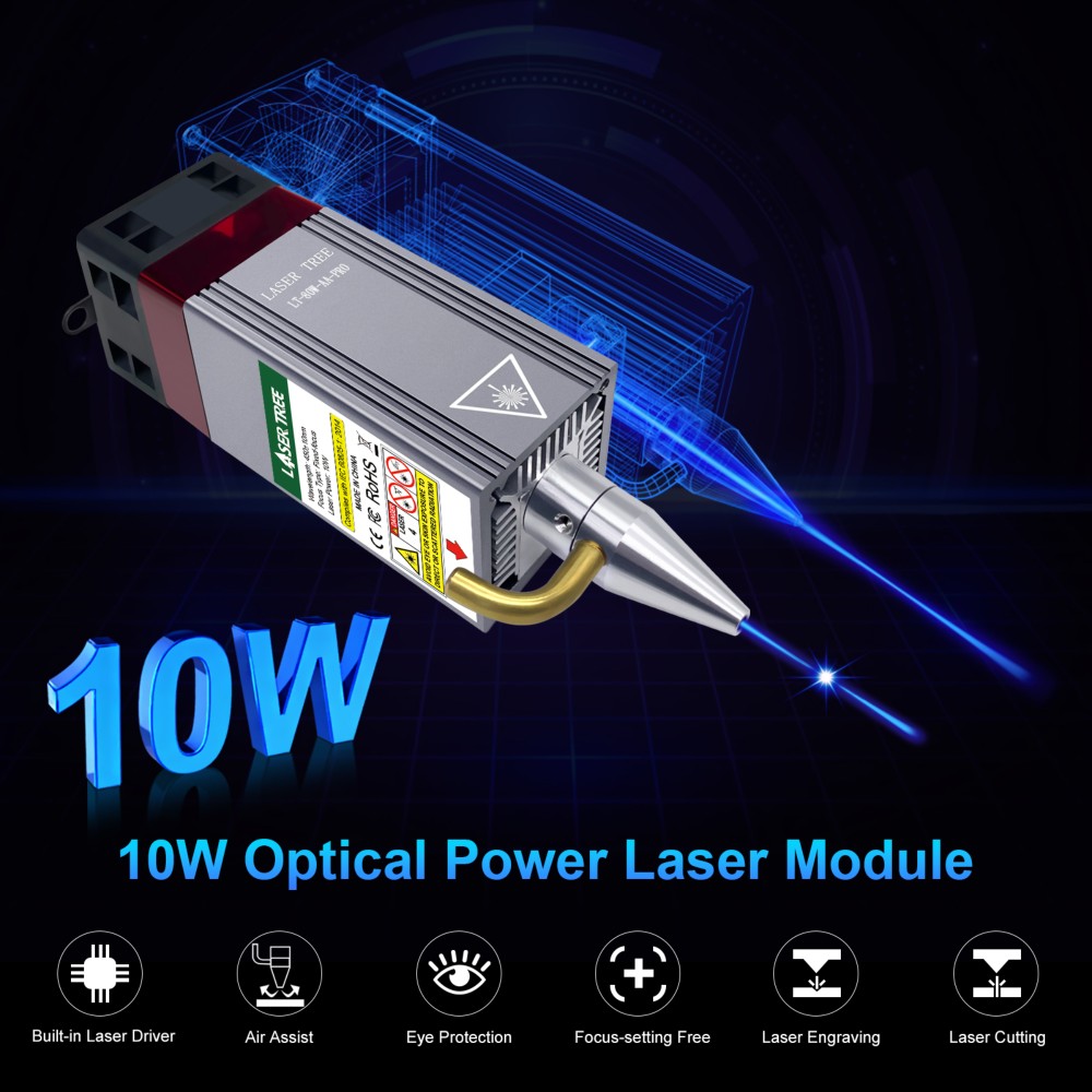 Diode Laser Module - 20W 455nm ブルーダイオードレーザーモジュールキット、エアアシスト付き – CNCルーター木製アクリル彫刻用