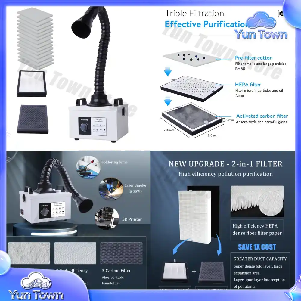 Industrial Laser Fume Extractor - 100Wモーターレーザー煙浄化装置、HEPAフィルター14個付きプレフィルター、CNCレーザー用産業用モバイル排煙装置