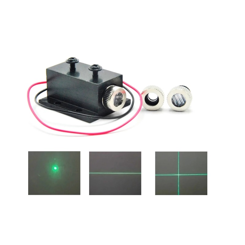 Diode Laser Module - ヒートシンク付きフォーカス可能な緑色レーザードットラインクロスモジュール,3v-5v,12x45mm, 515nm, 520nm, 50mw
